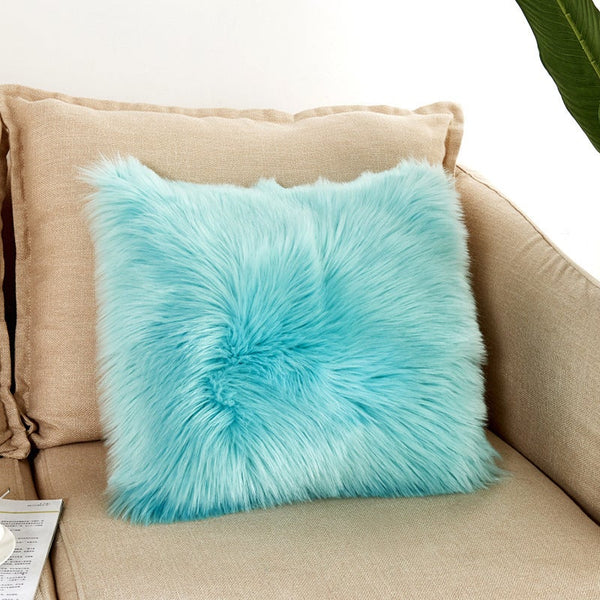 40X40cm Artificial Wool Fur Soft Plush Pillowcase Cushion Cover Light Blue