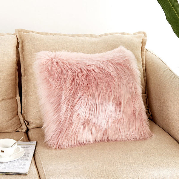 Cushions & Decorative Pillows 40X40cm Artificial Wool Fur Soft Plush Pillowcase Cushion Cover Pink