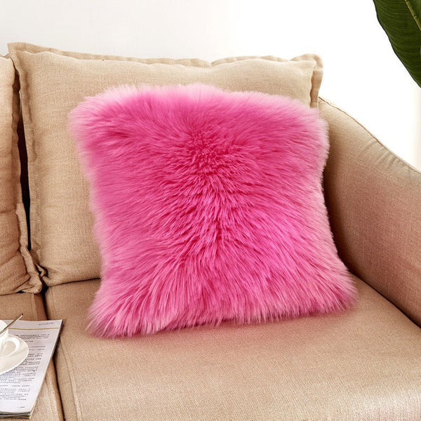 40X40cm Artificial Wool Fur Soft Plush Pillowcase Cushion Cover Rose Red Cushions & Decorative Pillows