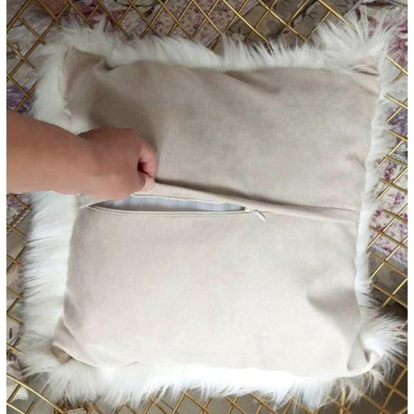 Artificial Wool Fur Soft Plush Pillowcase Cushion Cover Cream