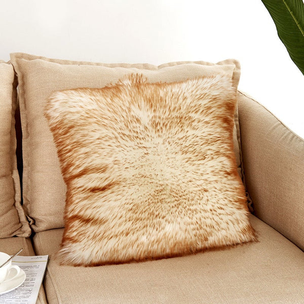 40 X 40Cm Artificial Wool Fur Soft Plush Pillowcase Cushion Cover In White-Yellow