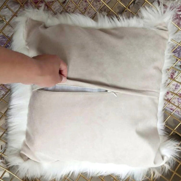 40X40cm Artificial Wool Fur Soft Plush Pillowcase Cushion Cover Khaki