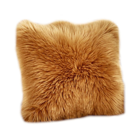 40X40cm Artificial Wool Fur Soft Plush Pillowcase Cushion Cover Khaki Cushions & Decorative Pillows