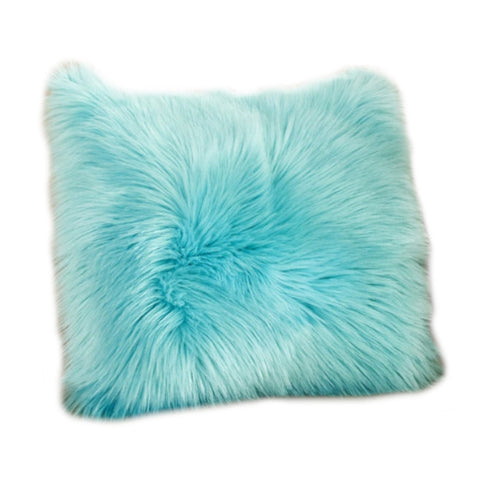 40X40cm Artificial Wool Fur Soft Plush Pillowcase Cushion Cover Light Blue