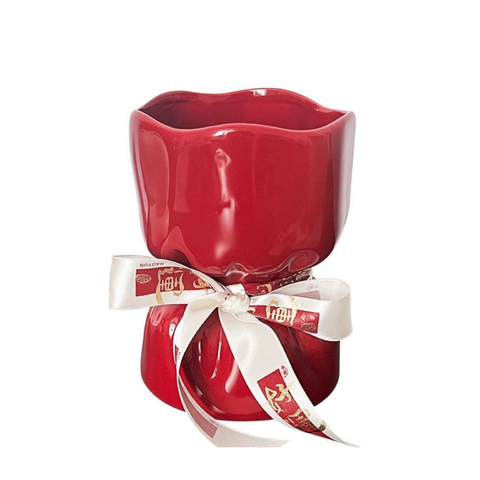 Artisan Handcrafted Ceramic Vase Minimalist Home Decor With Stable Base(Red) Vases