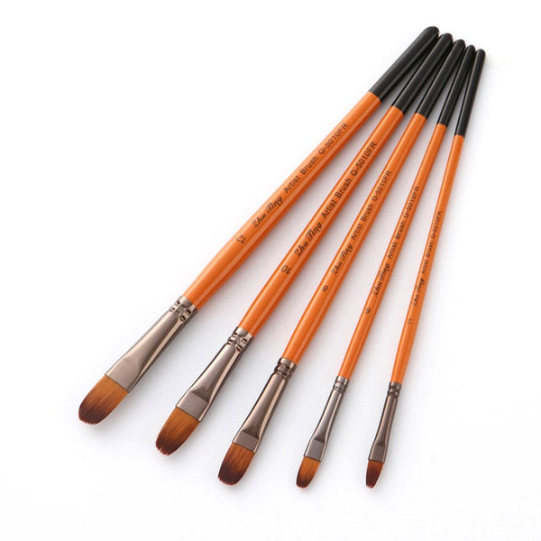 5Pcs Brush Set Nylon Hair Wood Handle Watercolor Acrylic Oil Painting Round Tip Artists Brushes