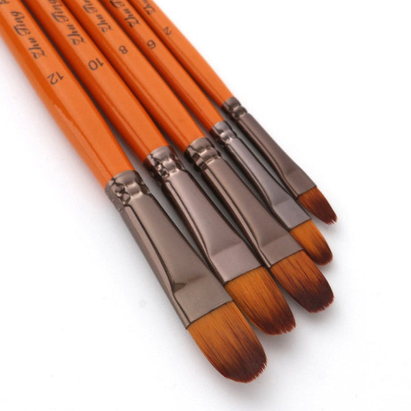5Pcs Brush Set Nylon Hair Wood Handle Watercolor Acrylic Oil Painting Round Tip Artists Brushes