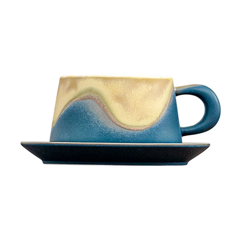 Artistic Ceramic Coffee Cup & Saucer Set With Spoon Gradient Glaze 240Ml Gift Boxed(Blue) Cups & Saucers
