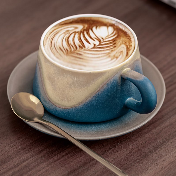 Artistic Ceramic Coffee Cup & Saucer Set With Spoon Gradient Glaze 240Ml Gift Boxed(Blue) Cups & Saucers