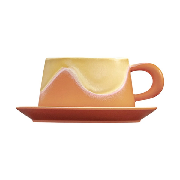 Artistic Ceramic Coffee Cup & Saucer Set With Spoon Gradient Glaze 240Ml Gift Boxed(Orange) Cups & Saucers