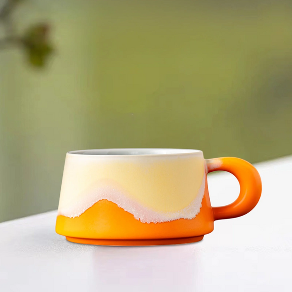 Artistic Ceramic Coffee Cup & Saucer Set With Spoon Gradient Glaze 240Ml Gift Boxed(Orange) Cups & Saucers