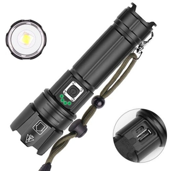 1476 Outdoor Telescopic Focusing 1500Lm Super Bright Flashlight Xhp70 Led Lamp Beads With Battery Indicator Black
