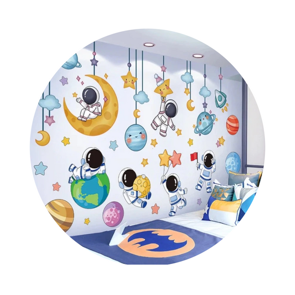 Astronauts Wall Stickers Vinyl Diy Stars Planets Decals For Kids Rooms Little One Bedroom Children Home Decoration Wall Decals & Stickers