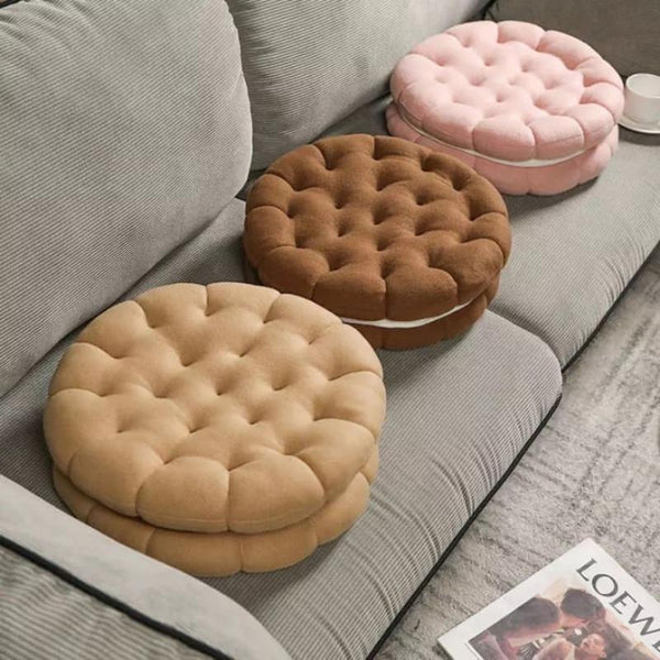 Plush Pillow Light Brown Round Double Biscuit Shape Stuffed Soft Cushion Cushions & Decorative Pillows