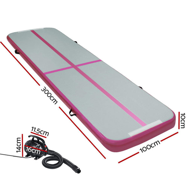 Everfit Gofun 3X1m Inflatable Air Track Mat With Pump Tumbling Gymnastics Pink Gymnastics Mats