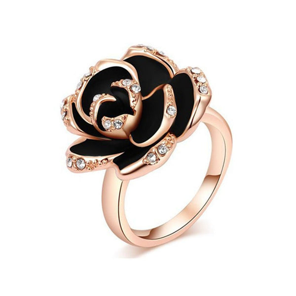 Veile Studios Austrian Crystal Rose Gold With Diamonds Black Ring Rings