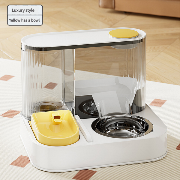 Automatic Pet Feeder And Water Bowl 2 In 1 Yellow Stainless Steel Cat Feeding Station Dog Automatic Feeders