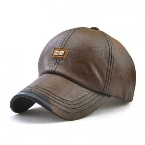 Autumn And Winter Baseball Cap Leather Fashion Adjustable For 56 59Cm Coffee