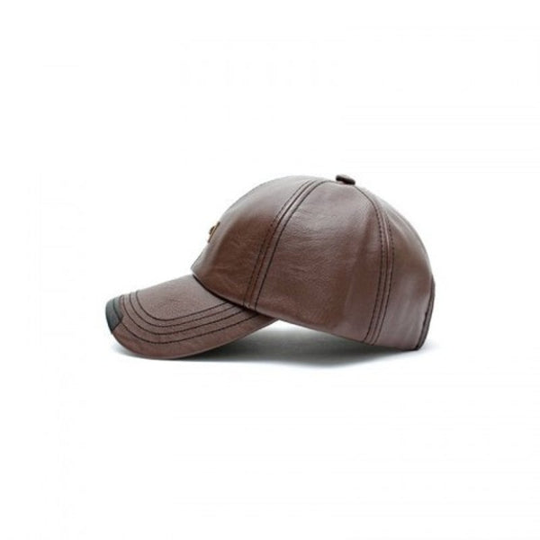 Autumn And Winter Baseball Cap Leather Fashion Adjustable For 56 59Cm Coffee Hats & Headwear