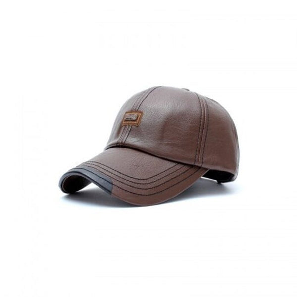 Autumn And Winter Baseball Cap Leather Fashion Adjustable For 56 59Cm Coffee