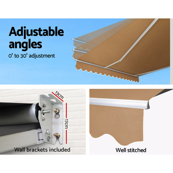 Instahut Retractable Folding Arm Awning Manual Sunshade 4Mx2.5M Beige Awning & Canopy Parts