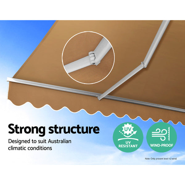 Instahut Retractable Folding Arm Awning Manual Sunshade 4Mx3m Beige Awning & Canopy Parts