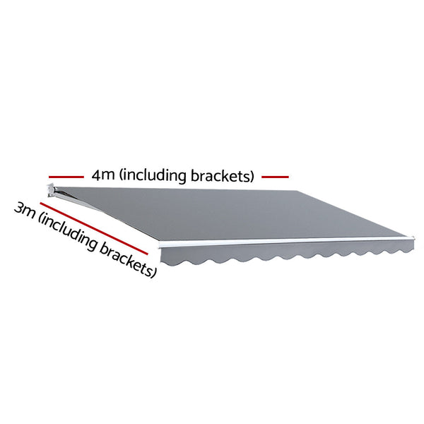 Instahut Retractable Folding Arm Awning Manual Sunshade 4Mx3m Pearl Grey