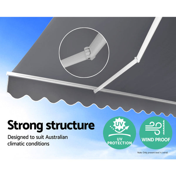 Instahut Retractable Folding Arm Awning Manual Sunshade 4Mx3m Pearl Grey