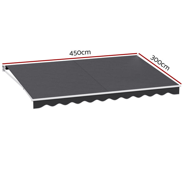 Instahut Retractable Folding Arm Awning Manual Sunshade 4.5Mx3m Grey Awning & Canopy Parts