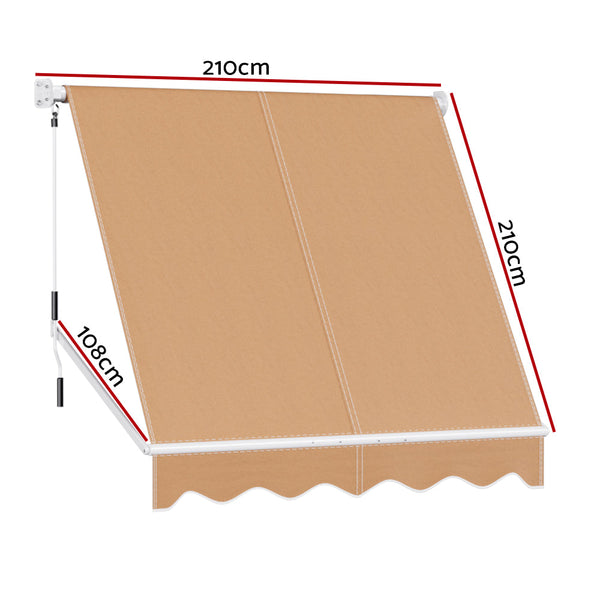 Instahut Retractable Fixed Pivot Arm Awning Outdoor Blinds 2.1X2.1M Beige Awning & Canopy Parts