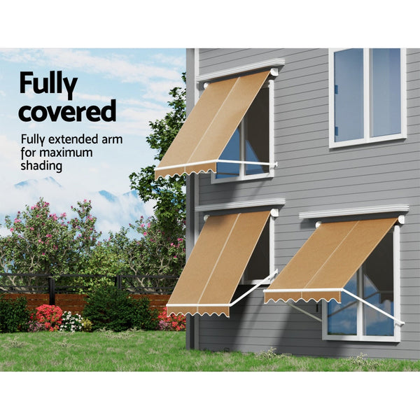 Instahut Retractable Fixed Pivot Arm Awning Outdoor Blinds 2.1X2.1M Beige Awning & Canopy Parts