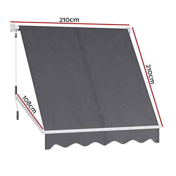 Instahut Retractable Fixed Pivot Arm Awning Outdoor Blinds 2.1X2.1M Grey Awning & Canopy Parts