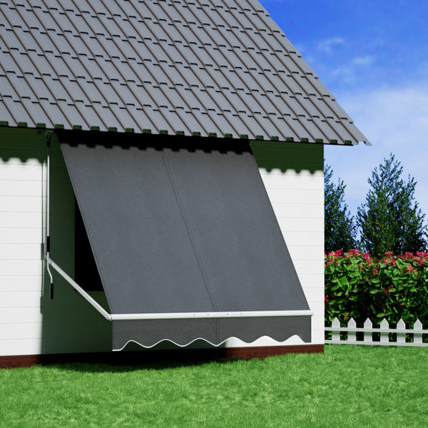 Instahut Retractable Fixed Pivot Arm Awning Outdoor Blinds 2.1X2.1M Grey Awning & Canopy Parts