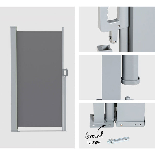 Instahut Side Awning Sun Shade Outdoor Blinds Retractable Screen 1.8X3m Grey Awning & Canopy Parts