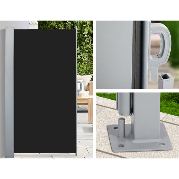 Instahut Side Awning Outdoor Blinds Retractable Privacy Screen Black U Awning & Canopy Parts