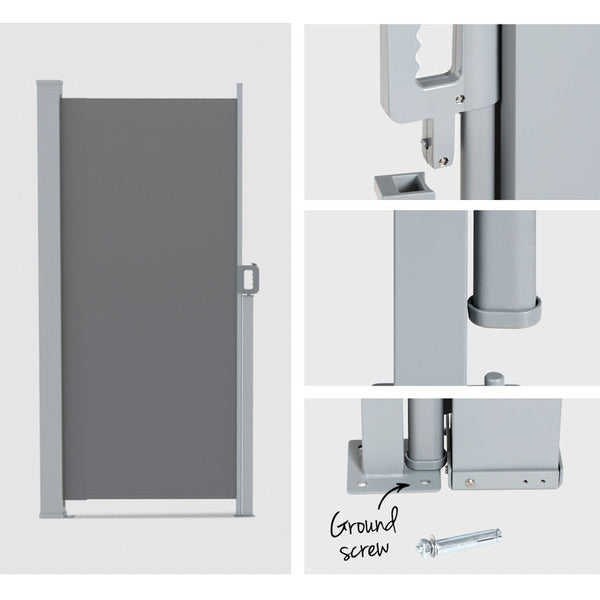 Instahut Side Awning Sun Shade Outdoor Blinds Retractable Screen 2X3m Grey Awning & Canopy Parts