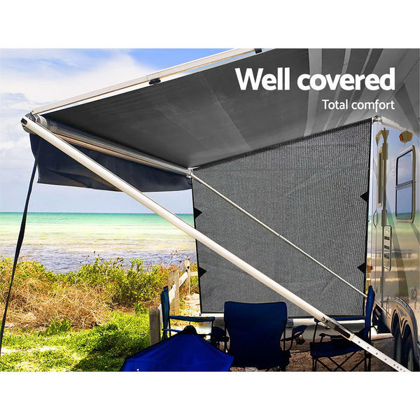 Grillz Grey Caravan Privacy Screen 1.95 X 2.2M End Wall Side Sun Shade Roll Out Awning