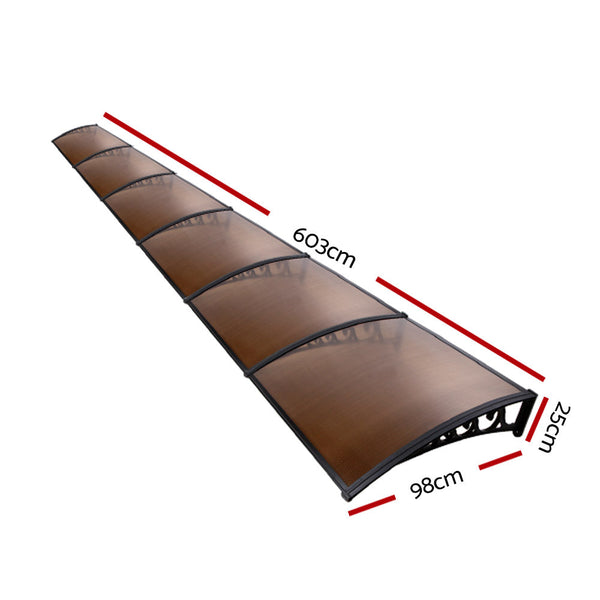 Instahut Door Awning Canopy Patio Uv Sun Shield Brown 1Mx6m Diy Awning & Canopy Parts