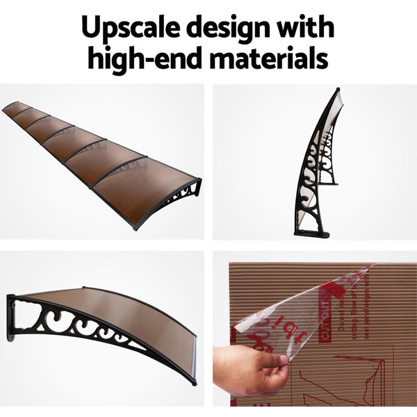 Instahut Door Awning Canopy Patio Uv Sun Shield Brown 1Mx6m Diy Awning & Canopy Parts