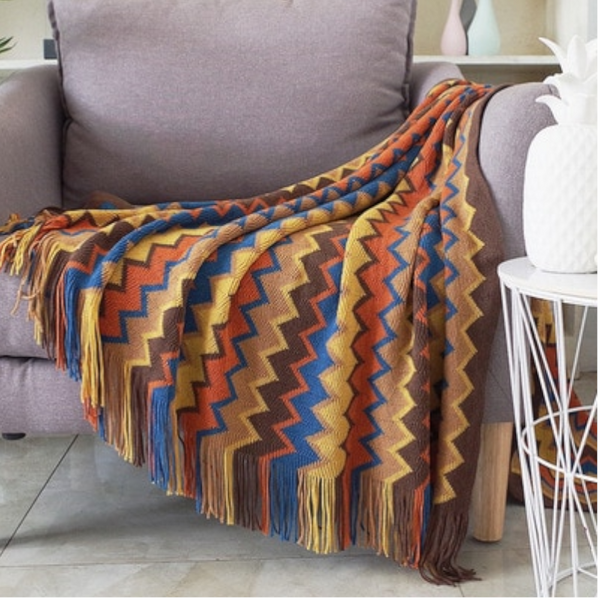 Aztec Boho Tassel Fringe Throw Blanket Couch Cover Home Decor Throws & Afghans