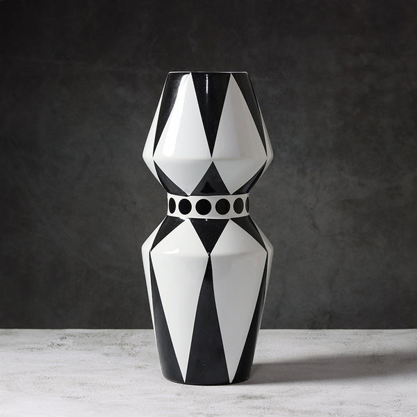 Geometric Black White Striped Ceramic Vase Decor Vases