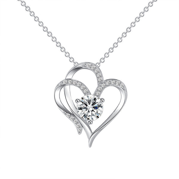 Veile Studios Zircon Double Love Necklace With Rhinestones Heart Shaped Jewelry For Women Necklaces & Pendants