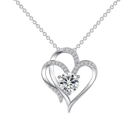 Veile Studios Zircon Double Love Necklace With Rhinestones Heart Shaped Jewelry For Women Necklaces & Pendants