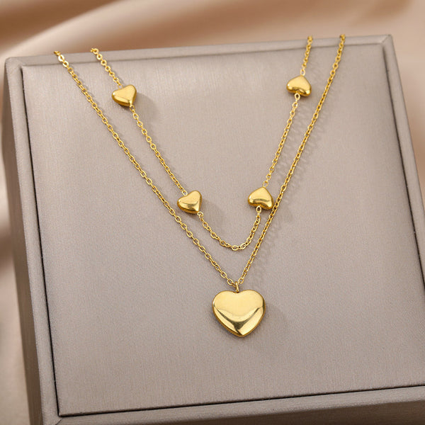 Veile Studios Fashion Jewelry Multilayer Heart Pendant Necklaces Stainless Steel Chain Choker Necklaces & Pendants