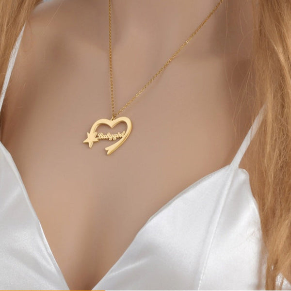 Mipgs Personalized Cut Love Heart Shaped English Name Five Pointed Star Necklaces & Pendants