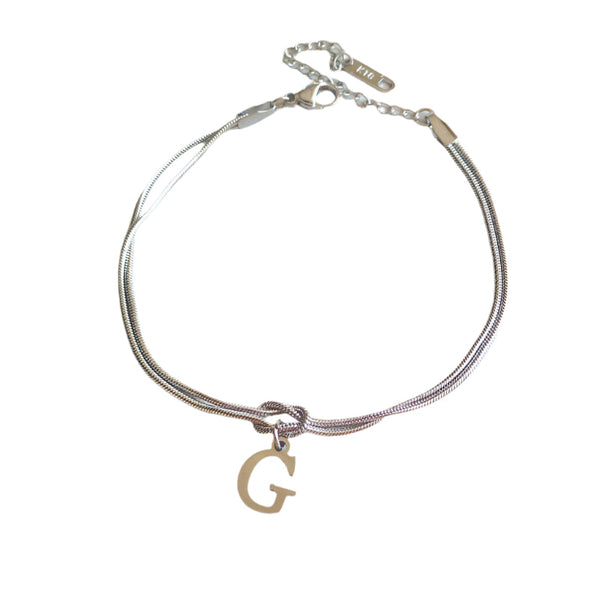 Veile Studios Letter A Z Love Knot For Women Couple Gold Colour Dainty Snake Chain Bracelets