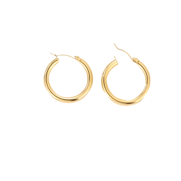 Veile Studios Broad Round Hoops In Gold Stainless Steel For Fashion Jewellery Collection Earrings