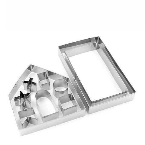 10Pcs 3D Gingerbread House Stainless Steel Christmas Set Cookie Cutters