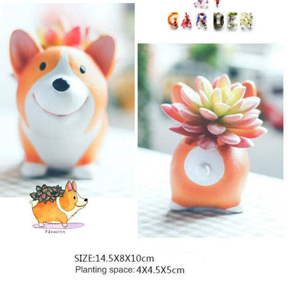 Small Resin Corgi Succulent Flower Pot Mini Desktop Plant Holder Baskets Pots Window Boxes