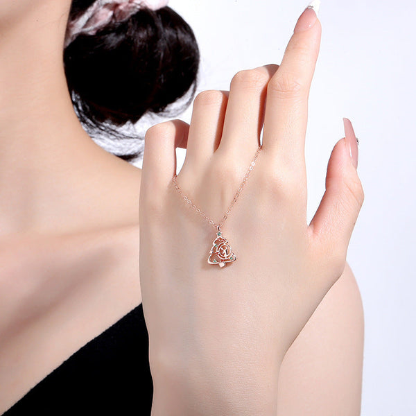 Veile Studios S925 Elk Christmas Tree Necklace Fashion Style Zircon Clavicle Chain Jewelry Necklaces & Pendants